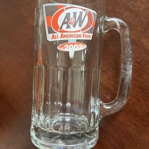 A&W ALL AMERICAN FOOD MUG - 2003 , 7" TALL MUG HEAVY DIMPLED LARGE GLASS